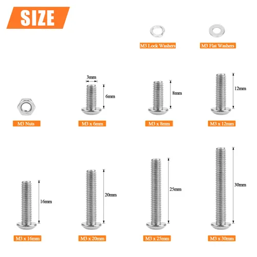 Vista 3 de HELIFOUNER - Juego de 540 piezas M3 x 6mm / 8mm / 12mm / 16mm / 20mm / 25mm / 30mm, tornillos de cabeza de botón, tuercas y arandelas, acero