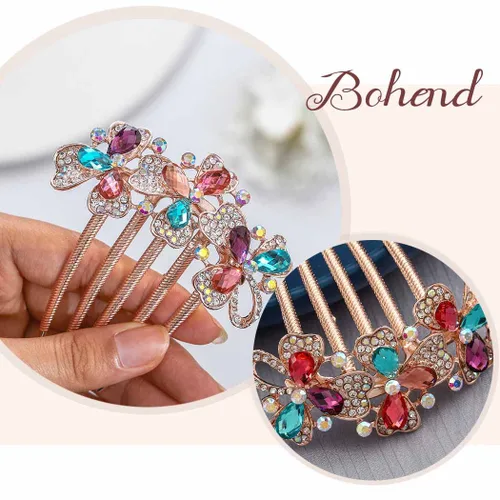Vista 4 de Bohend Peine para el pelo con diamantes de imitación, accesorios para el cabello de novia para mujeres y niñas (B-multicolor)