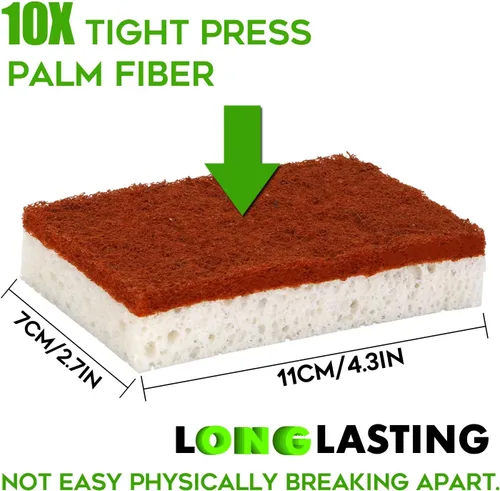 Vista 3 de Esponja natural a base de plantas, paquete de 12 esponjas de limpieza de fibra de palma con esponjas biodegradables compostables que no rayan