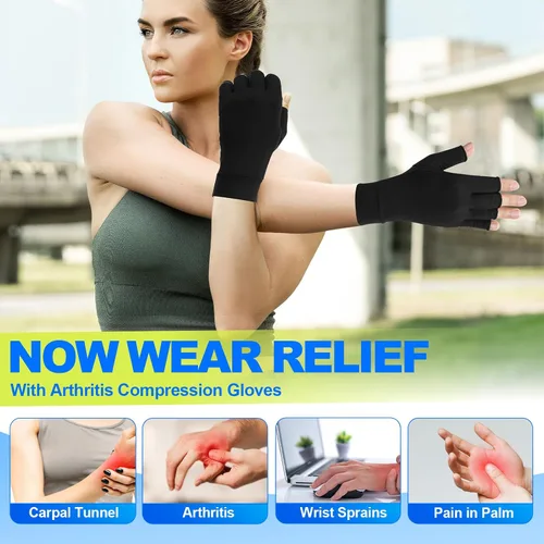 Vista 3 de 2 Pairs Copper Arthritis Compression Gloves for Women and Men, Infused for Arthritis, Fingerless Compression Gloves