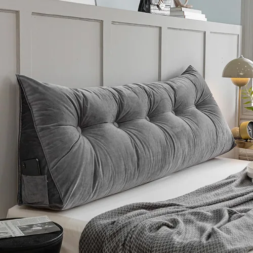 Vista 11 de Almohada de pared triangular con botones copetudos, cojín de apoyo de lectura, almohada de cama de lectura suave, color sólido, soporte para cuello
