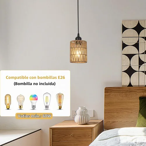 Vista 6 de LAMSU Lámparas colgantes de ratán de 1 luz, iluminación colgante bohemia de granja con pantalla tejida a mano de 4.7×5.9 pulgadas, pequeña lámpara
