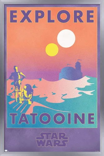 Vista 11 de Trends International Star Wars: Tatooine - Póster de pared de Explore Tatooine, 14.725 x 22.375 pulgadas, versión enmarcada de madera de granero