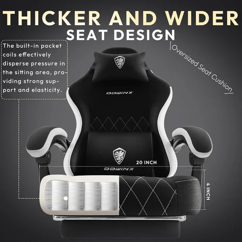 Vista 2 de Dowinx Silla para videojuegos, silla de computadora de tela transpirable con cojín de resorte de bolsillo, silla ergonómica de masaje con soporte