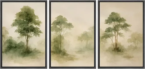Vista 83 de SIGNWIN Lienzo enmarcado para pared, juego de arte de acuarela pastel, paisaje marrón, naturaleza, naturaleza salvaje, ilustraciones modernas, arte