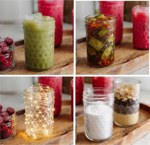Vista 7 de Mason Jars - Tarros de boca regular de 8 onzas, paquete de 4 tarros de vidrio de grado alimenticio con tapas herméticas, tarros reutilizables sin