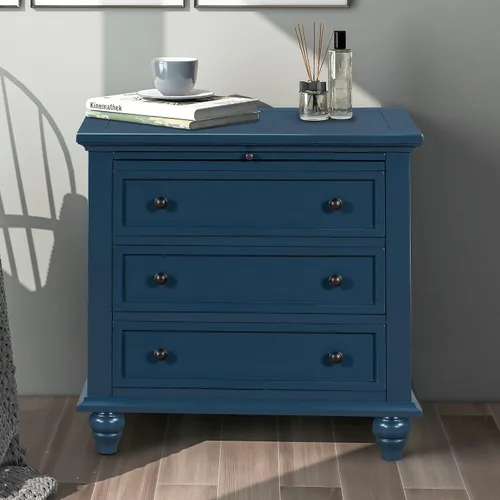 Vista 14 de Farmhouse Nightstand with 3 Drawers and Smooth Gliding Rails, Bedside Table Cabinet with Metal Handle, Minimalist Modern Small End Table for