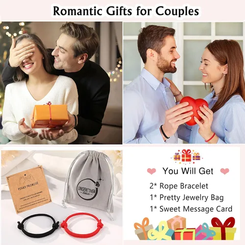 Vista 6 de UNGENT THEM Pulseras de cuerda ajustable para parejas, para hombres, novio, novia, alma gemela, marido, esposa, aniversario, día de San Valentín
