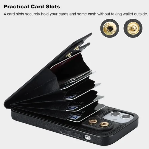 Vista 4 de Folosu Funda compatible con iPhone 12 Mini con soporte para tarjetas, rotación de 360°, soporte de anillo de dedo con función atril, protección