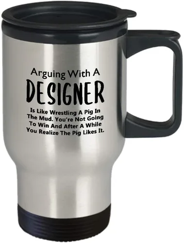 Vista 2 de Lindos regalos para el diseñador taza de viaje aislada taza de café – Desarrollador gráfico UX Artista Diseño de Interiores Moda