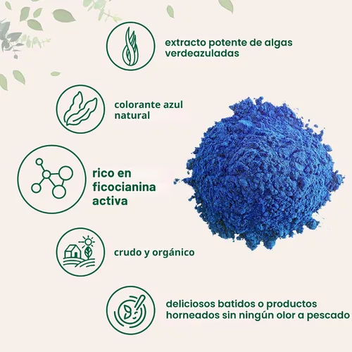 Vista 3 de Polvo de espirulina azul orgánica (extracto de ficocianina), 30 porciones, sin olor a pescado, proteína 100% vegana de algas azul-verdes, colorante