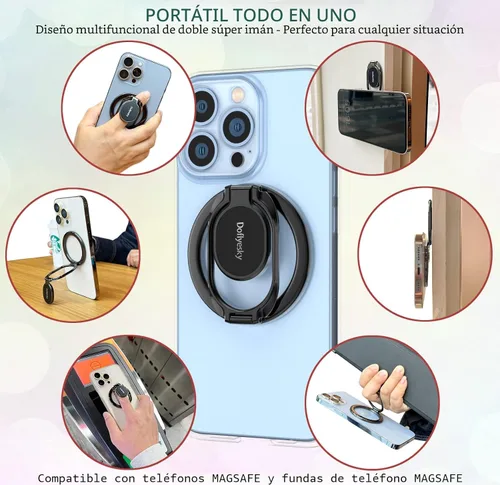 Vista 7 de Doflyesky Soporte magnético de anillo de teléfono para iPhone, soporte de agarre doble ajustable para teléfono de gimnasio y soporte extraíble
