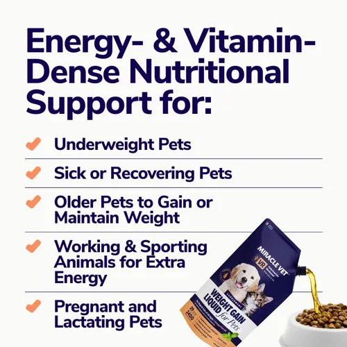 Vista 3 de Miracle Vet Ganador de peso alto en calorías para perros y gatos - Suplemento nutricional multivitamínico en gel, aceite de pescado Omega, calcio