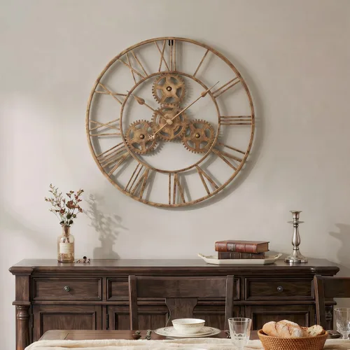 Vista 8 de Cuspin Reloj de pared de 24 pulgadas con engranajes, reloj de metal