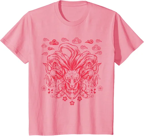 Vista 45 de Camiseta de anime japonés Nine Tails Fox Kitsune, Negro