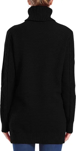 Vista 6 de PrettyGuide - Suéter largo de cuello alto de punto trenzado para mujer