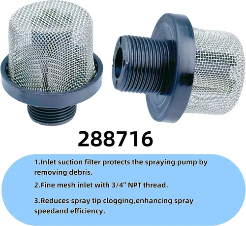 Vista 7 de 2 piezas 288716 de rosca de filtro de entrada de 3/4 pulgadas y 6 filtros de pistola pulverizadora sin aire 288749 compatibles con Graco X5/X7/ProX