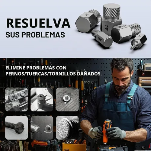 Vista 5 de Juego de extractor de tornillos, juego de extractor de pernos fácil de 25 piezas, tornillos y cabeza hexagonal con múltiples estrías, para quitar