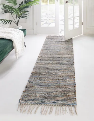 Vista 15 de Unique Loom Chindi Jute Collection - Alfombra de área (1' 2" x 6' 1", camino de mesa, azul/azul marino)