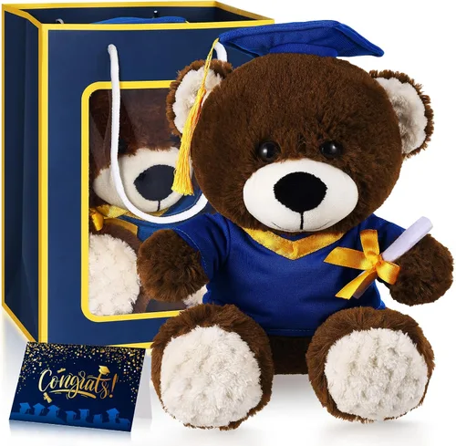 Vista 11 de Oso ZJoey con gorra de graduación Juguetes Clase de 2025 Oso de peluche Teddy Bear Animal con gorra y toga con tarjeta de felicitación y bolsa
