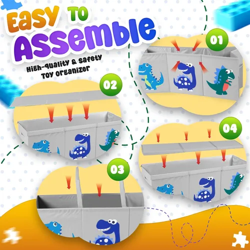 Vista 4 de Organizador de almacenamiento de juguetes extra grande para niños, caja de juguetes plegable de 40 x 13 x 16 pulgadas con 3 tapas, divisores