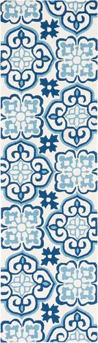 Vista 3 de SAFAVIEH Four Seasons Collection FRS230B - Alfombra de pasillo floral con gancho a mano, 2 pies 3 pulgadas x 8 pies, azul/marfil