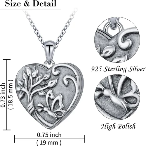 Vista 6 de DAOCHONG Tree of life Photo Locket Heart Shaped Locket Necklace That Holds 2 Pictures Photo Keep Someone Near to You Vintage Sterling Silver Heart