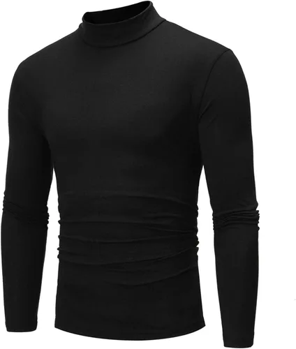 Vista 2 de Suéter de manga larga con cuello alto para hombre, diseño básico, elástico, ajustado, para otoño e invierno