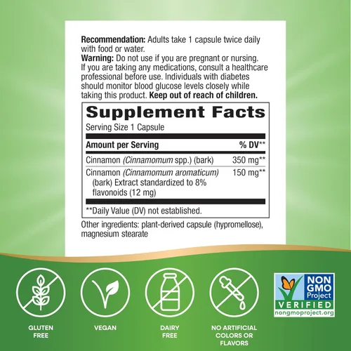 Vista 2 de Nature's Way Extracto premium de canela estandarizado al 8% de flavonoides 60 Vcaps (paquete de 2)