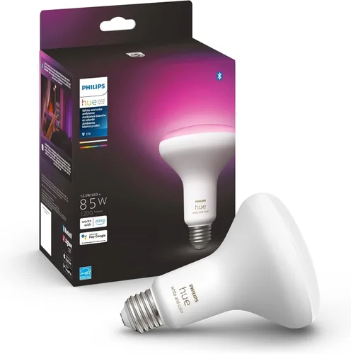 Vista 12 de Philips Hue Smart 85W BR30 Bombilla LED – Ambiente blanco cálido a frío – 1 paquete – 1200 lm – E26 – Interior – Uso con Hue App – Funciona