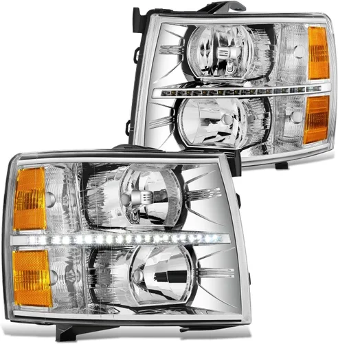 Vista 11 de DNA MOTORING HL-HPL-CSIL07-G2-CH-AM - Faro delantero de doble proyector LED DRL compatible con Chevy Silverado 2007-2014, cromo/ámbar