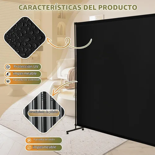 Vista 2 de Panel de privacidad negro/divisor de habitación 72"x72" con ruedas giratorias bloqueables