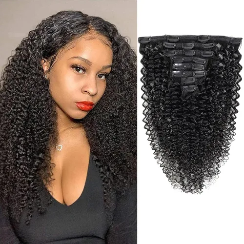Vista 11 de Extensiones de cabello ondulado con clip, rizado natural, 100% cabello humano brasileño sin procesar, para mujeres negras (12 pulgadas)