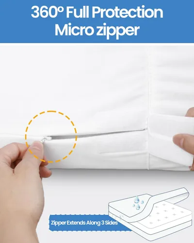 Vista 2 de HUPPER Queen Premium Box Spring Encasement - Impermeable - Transpirable - Sin ruido - Se adapta a hasta 9 pulgadas Blanco