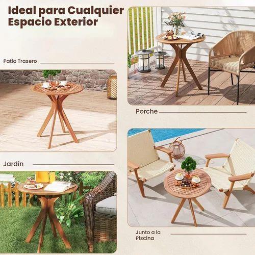 Vista 9 de Tangkula Mesa bistró de madera de acacia de 27.5 pulgadas, mesa redonda de madera con base en X, mesa de bistró lateral de café para jardín, patio