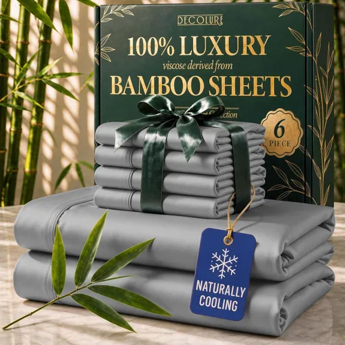 Vista 11 de DECOLURE Sábanas de Viscosa 100% Derivada de Bambú Tamaño Full - Juego de Sábanas de Lujo de 6 Piezas Naturalmente Refrescantes, Ultra Suaves Negro