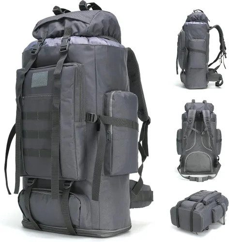 Vista 11 de Mochila de senderismo y camping, mochila MOLLE impermeable para viajes (verde militar)