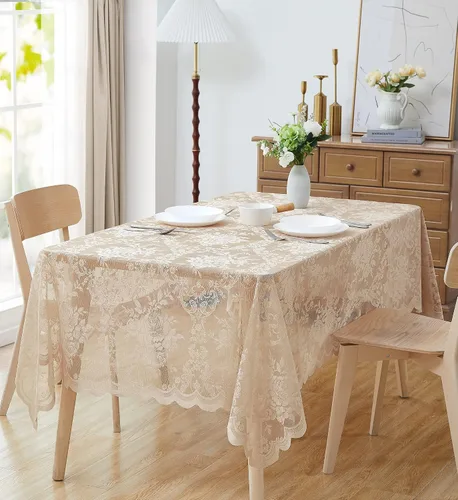 Vista 6 de LinenZone Hermoso mantel redondo de encaje con elegante borde festoneado para cualquier evento especial como bodas, fiestas de cumpleaños, baby
