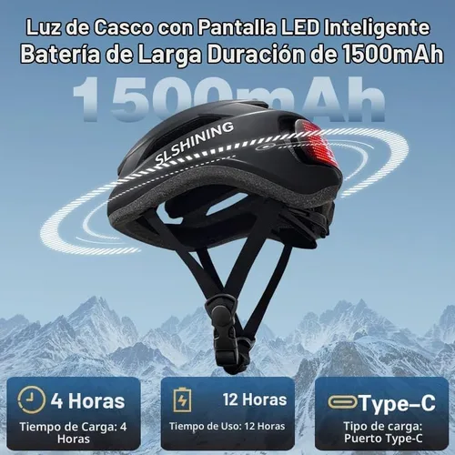 Vista 5 de Casco de bicicleta, programa de aplicación inteligente, casco de bicicleta con luz recargable USB, luz trasera de montaña para adultos y hombres