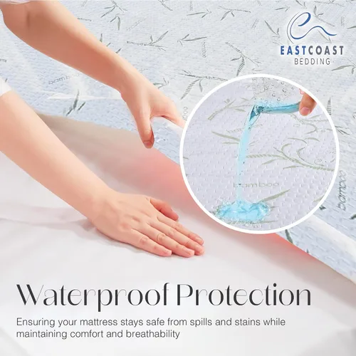 Vista 5 de East Coast Bedding Protector de colchón impermeable de viscosa derivada de mezcla de bambú, bolsillo profundo ultra suave que se adapta a hasta 18