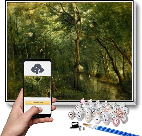 Vista 6 de Kits de pintura por números para adultos y niños The Boatmen of Mortefontaine Pintura por Camille Corot Kit de pintura por números sobre lienzo