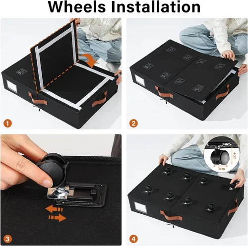Vista 3 de Freebat Organizador de Almacenamiento Bajo la Cama con Ruedas, Contenedor Bajo la Cama con Tapa Transparente, Caja de Bolsa de Almacenamiento