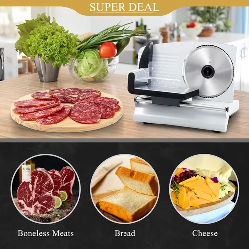Vista 2 de SUPER DEAL Cortador Eléctrico Premium de Carne para Alimentos - Hoja de Acero Inoxidable de 7.5 Pulgadas para Cocina Hogar, Deli, Carne, Alimentos