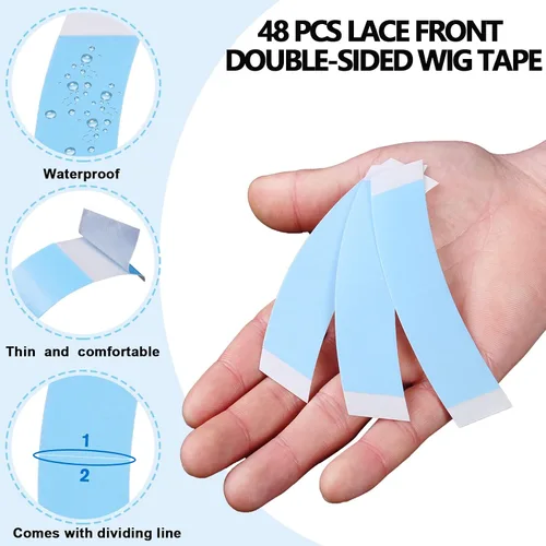 Vista 3 de 48 piezas de cinta frontal de encaje para peluca, cinta adhesiva transparente tipo tupé, impermeable de doble cara, cabello curvo en C, agarre