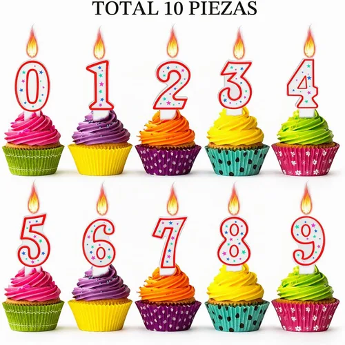 Vista 2 de Nuanchu 10 velas de cumpleaños con números del 0 al 9, adornos de estrellas