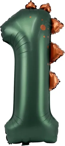 Vista 23 de Globo de dinosaurio número 1, globo de aluminio beige de 30 pulgadas para decoración de fiesta de cumpleaños de 1º cumpleaños de la selva
