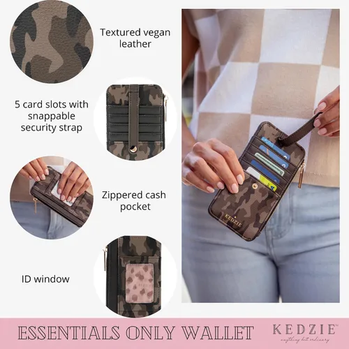 Vista 2 de KEDZIE Essentials Only - Cartera con cremallera para mujer, de piel vegana, pequeña tarjetero con ventana exterior para identificación, Glamoflauge