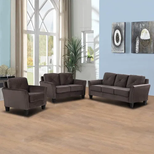 Vista 3 de Juego de sofá modular de 3 piezas, moderno sofá tapizado de microfibra de 3 asientos con sofá biplaza y silla para sala de estar