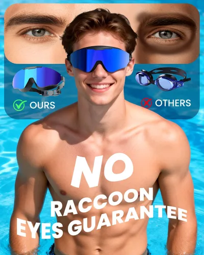 Vista 2 de Paquete de 2 gafas de natación para adultos, hombres y mujeres, protección UV antivaho sin fugas, visión amplia de 180°, visión clara, gafas