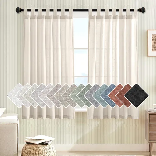 Vista 45 de Cortinas de lino para sala de estar, decoración para el hogar, con pestaña superior, privacidad añadida, ahorro de energía, filtro de luz